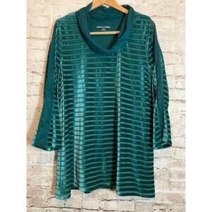 Soft Surroundings Top Womens Large Teal Green Velvet & Chiffon Burnout Striped